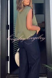 Fashion Zipper Sleeveless Pocket Loose Vest Jacket