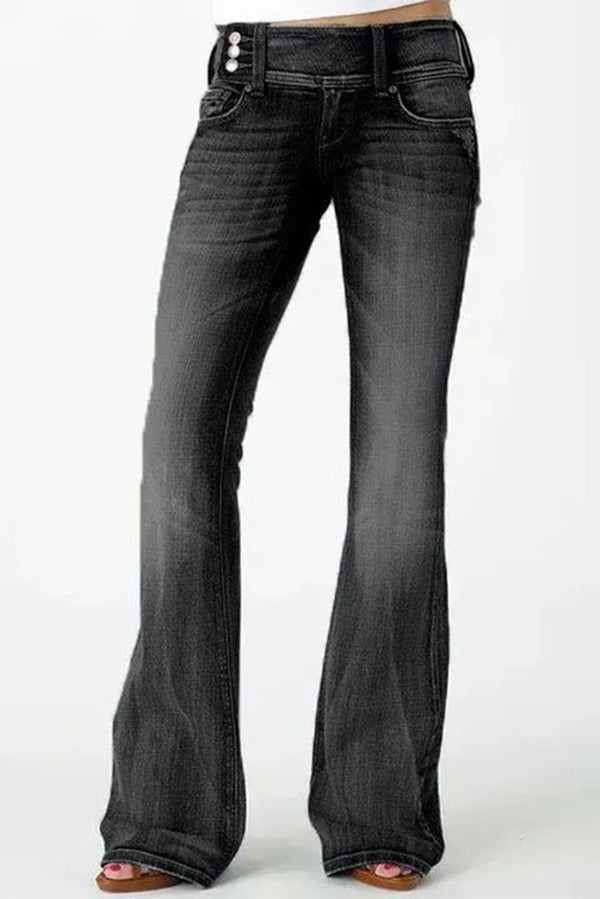 Vintage Side Button Pocket Mid-rise Flared Jeans