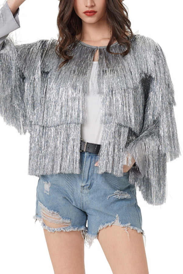 Start The Party Gold Foil Tassels Long Sleeve Jacket