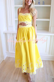 Perfect Vacation Embroidered Trim Crop Tank and Elastic Waist A-line Maxi Skirt Set