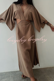 Orla Linen Blend Cutout Waist Kimono Sleeve Maxi Dress