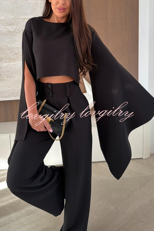 City Atelier Bell Slit Sleeve Top and High Rise Pocket Wide Leg Pants Set