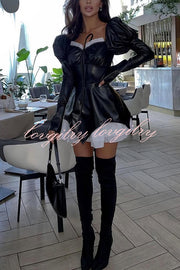 Fashionable Contrast Color Square Neck Long Sleeve Ruffle Hem Mini Dress