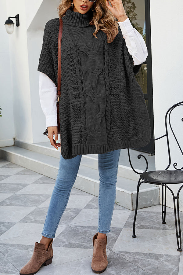Solid Color Loose Turtleneck Shawl-style Knit Sweater