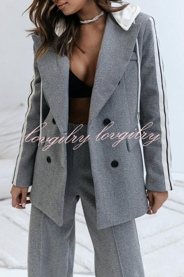 Easy Street Sporty Patchwork Button Up Lapel Hooded Blazer