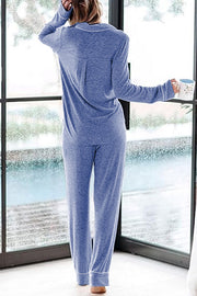 Home-style Loose-fitting Long-sleeved Pocket Shirt and Elastic Waist Casual Pants Set