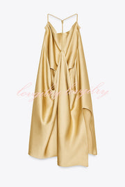 Satin Solid Color Loose Backless Casual Top
