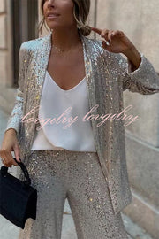 Special Treat Sequin Lapel Party Loose Blazer