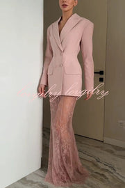 Solid Color Lapel Long Sleeve Waist Double-breasted Blazer