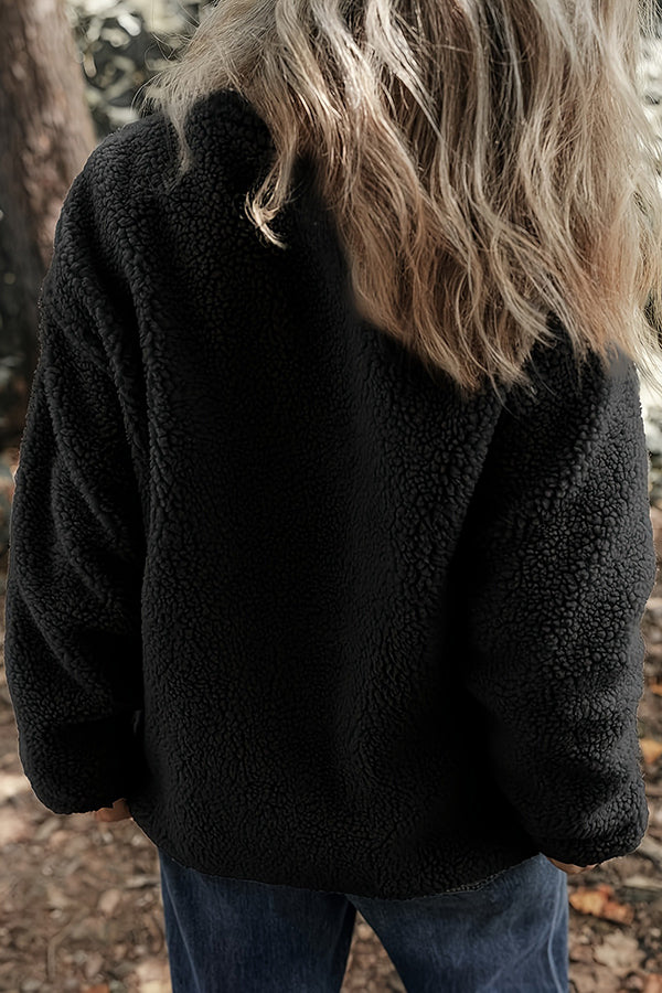 Solid Color Faux Cashmere Zip-up Pocket Casual Jacket