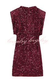 Fashionable Sequined Round Neck Sleeveless Slim-fit Mini Dress