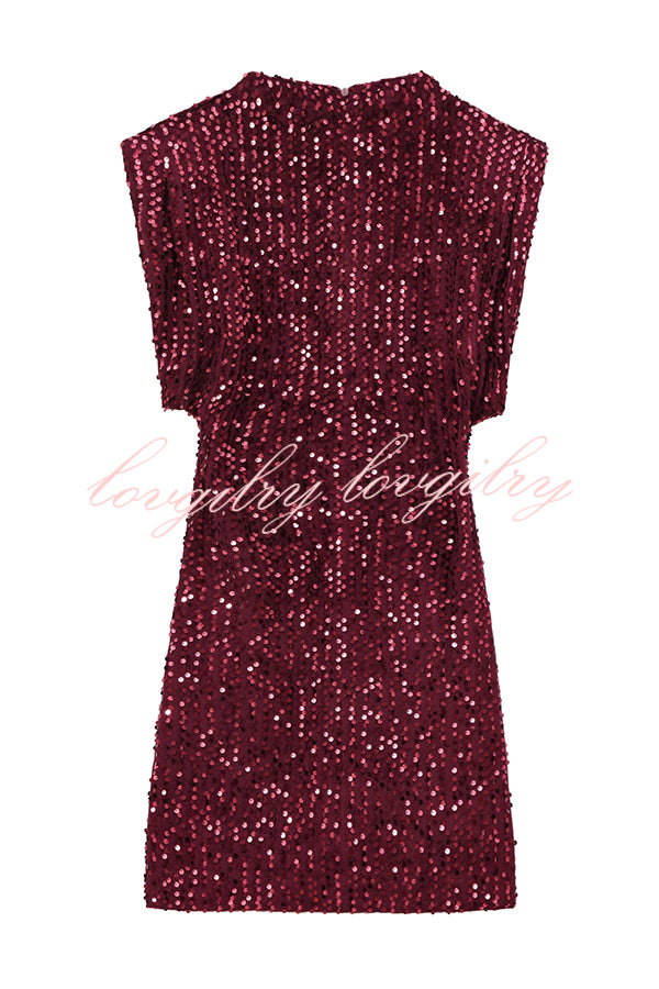Fashionable Sequined Round Neck Sleeveless Slim-fit Mini Dress