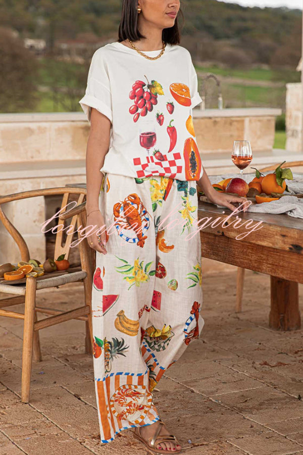 Unique Printed Round Neck Short Sleeve Loose T-Shirt