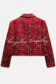 Tweed Plaid Textured Long-sleeved Casual Pocket Jacket