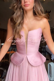 Fantasy Fairy Pleated Corset Chiffon Hem Strapless Maxi Dress