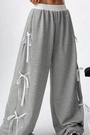 Fashion Elastic Waist Side Bow Casual Straight Wide-leg Pants