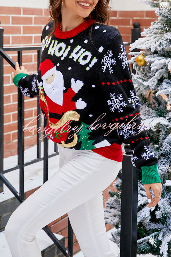 Christmas Print Crew Neck Long Sleeve Sweater