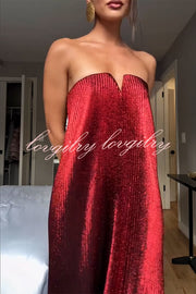 Party Time Pleated Metallic Fabric Off Shoulder Irregular Hem A-line Maxi Dress