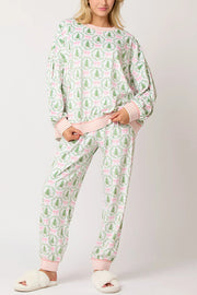 Christmas Print Loose Long-sleeved Top and Elastic Waist Casual Pants Set