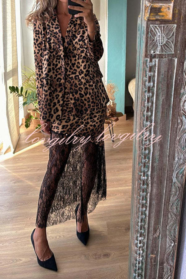 Coco Lady Leopard Lace Patchwork Irregular Skirt