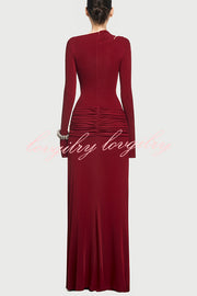 Stylish Long-sleeved Slim-fit Pleated Elegant Maxi Dress
