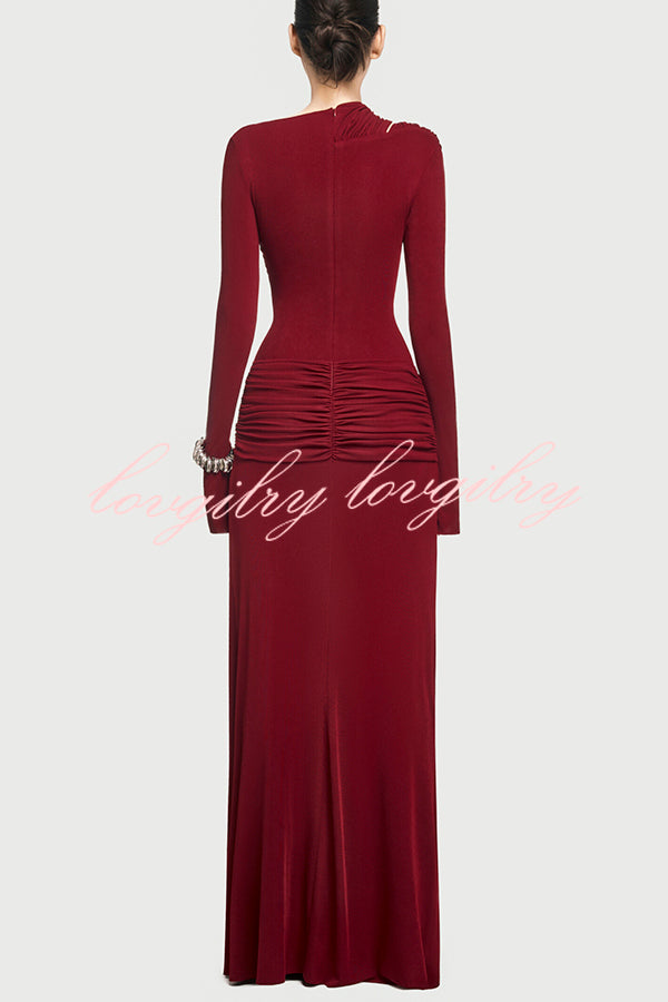 Stylish Long-sleeved Slim-fit Pleated Elegant Maxi Dress