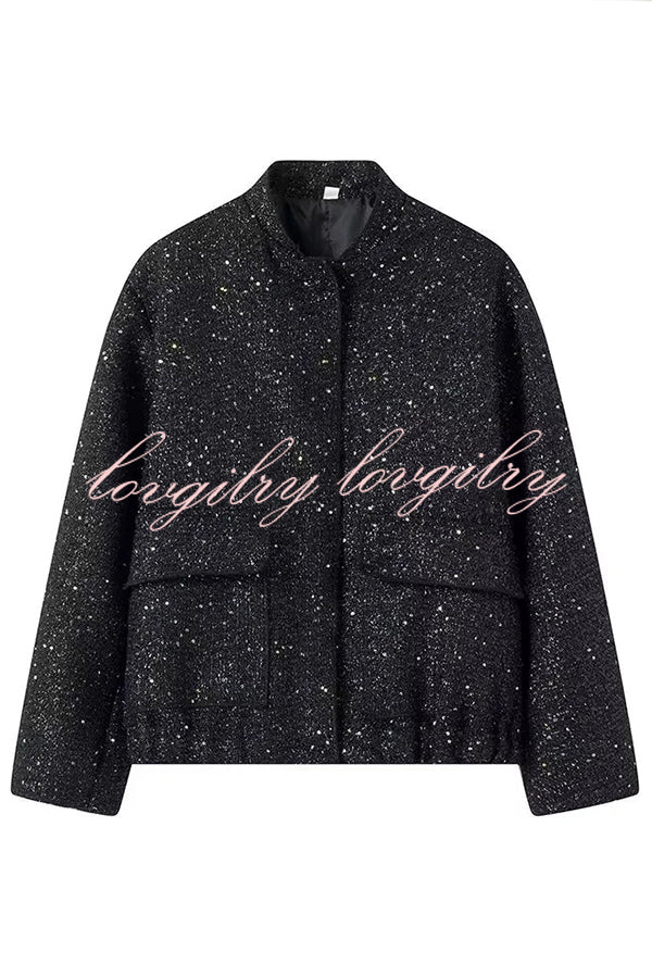 Fashion Sequin Long Sleeve Casual Pocket Loose Jacket