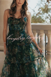 Exclusive Glamour Organza Floral Print Tiered Slip Maxi Dress