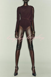 After Party Energy Brooch Detail One Sleeve Ruched Drape Stretch Bodysuit