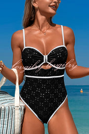 Fashion Contrast Color Hollow Stretch One-piece Swimsuit