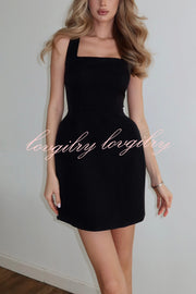 Solid Color Shawl and Square Neck Sleeveless Fitted Mini Dress Two-piece Set