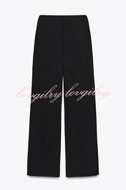 Fashion Contrast Color Stretch High Waist Casual Straight Pants