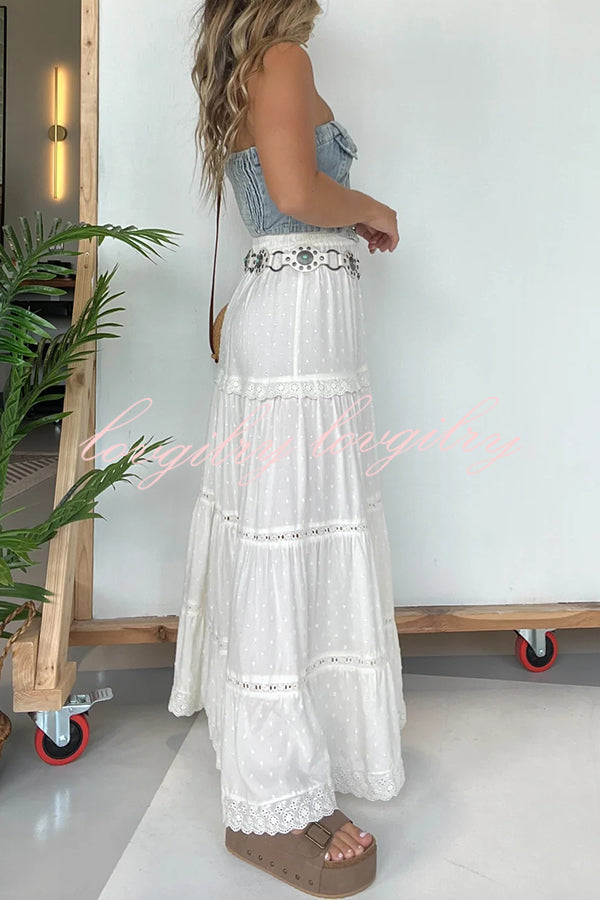 Fashion Lace Splicing Elastic Waist Loose High Slit Maxi Skirt