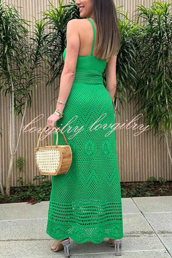 Brunch Voyage Knit Texture Stretch Maxi Dress