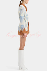 Lake Days Satin Colorblock Unique Print Tie-up Shirt Mini Dress