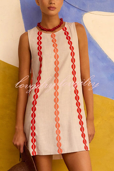Unique Printed Round Neck Sleeveless Casual Loose Mini Dress