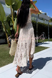 Summer Getaway Look Crochet Lace Elastic Waist Irregular Hem Maxi Skirt