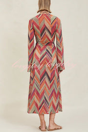 Gypsy Girl Triangle Pattern Tie-up Long Sleeve Midi Cover-up Robe