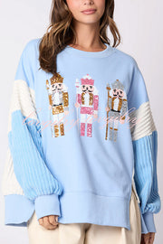 Christmas Nutcracker Sequined Patchwork Sleeve Color Block Sweatshirt