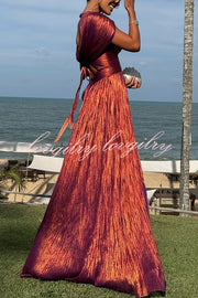 Dreamy Destiny Metallic Fabric Cape Sleeve Back Tie-up Maxi Dress