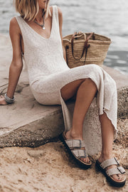 Vacation Breeze Knit Slit Loose Tank Midi Dress