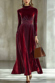 Solid Color Velvet Long-sleeved High-waisted Elegant Maxi Dress