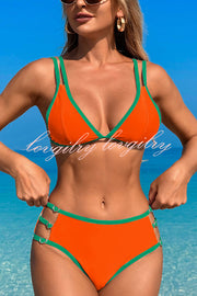 Contrast Color Lace-up Stretch Two-piece Bikini Swimsuit