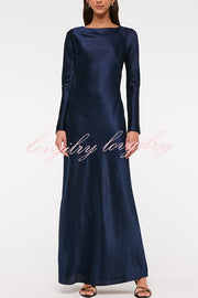 Eternal Event Satin Long Sleeve Cowl Back Slip Maxi Dress