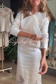 Orozco Knit Organza Bow Button-down Long Sleeve Loose Cardigan