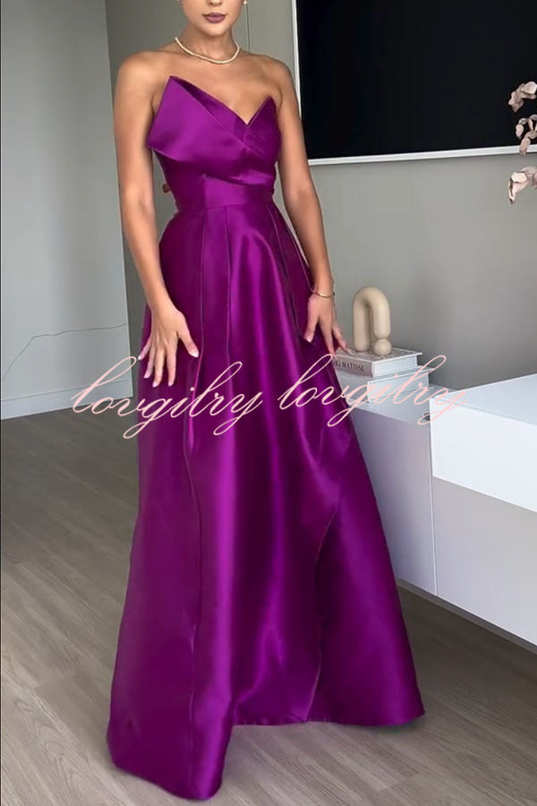 Queen Style Satin Triangular Shape Off Shoulder Prom Maxi Dress