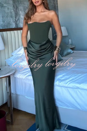 Attend The Gala Strapless Corset Satin Ruched Hip Drape Maxi Dress
