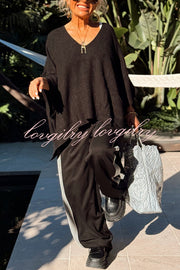 Fashion V-neck Loose Pocket Mid-length Knitted Sweater