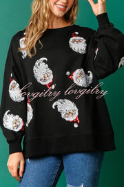 Santa Honey Sequin Christmas Pattern Loose Sweatshirt