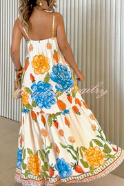 Floral Print Halter Back Loose Pocket Full Hem Maxi Dress